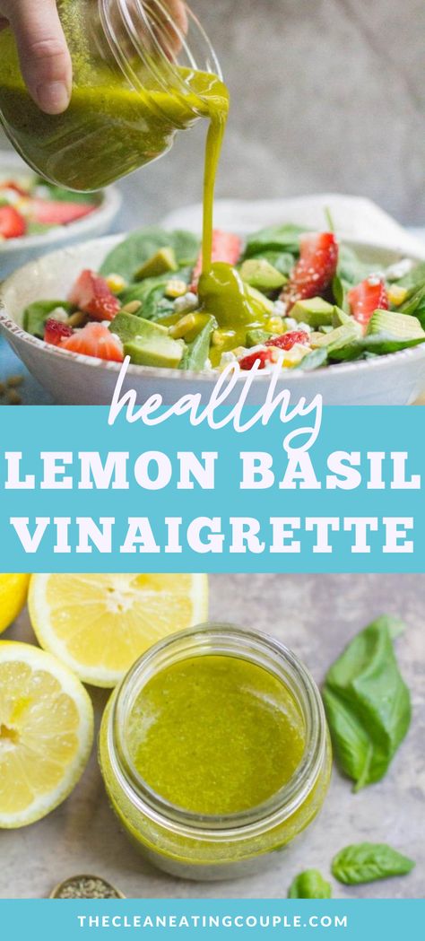 Lemon Basil Vinaigrette, Healthy Dressing, Basil Vinaigrette, Lemon Health Benefits, Easy Salad Dressing, Pasta Chicken, Lemon Benefits, Easy Salad, Lemon Basil