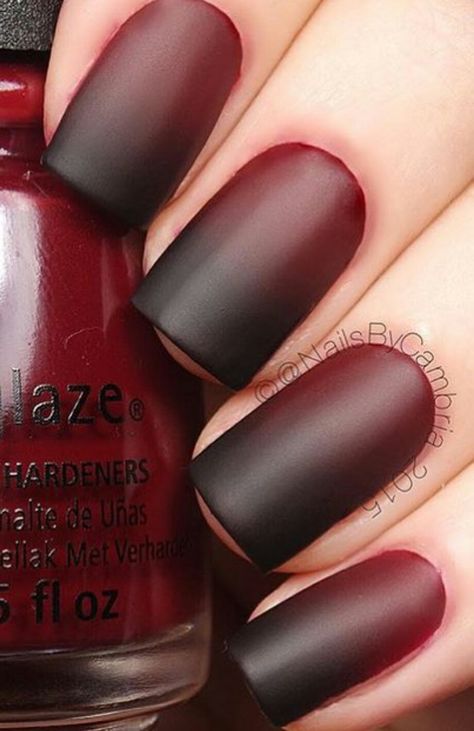 Burgundy red black #ombre nails Burgundy Black Ombre Nails, Black And Burgundy Ombre Nails, Red And Black Ombre Nails Tutorial, Black And Red Ombre Nails Matte, Black And Garnet Nails, Red And Black Ombre Nails Coffin, Burgundy Black Nails, Red Black Ombre Nails, Black And Burgundy Nails