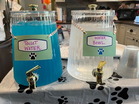 Paw Patrol Party Drinks, Paw Patrol Drink Ideas, Puppy Shower Party Ideas, 4th Birthday Party For Boys Paw Patrol, Paw Patrol Drinks, 4th Paw Patrol Birthday, Birthday Party Ideas Pawpatrol, Paw Patrol Birthday Party Food Ideas, Bluey Birthday Snack Ideas