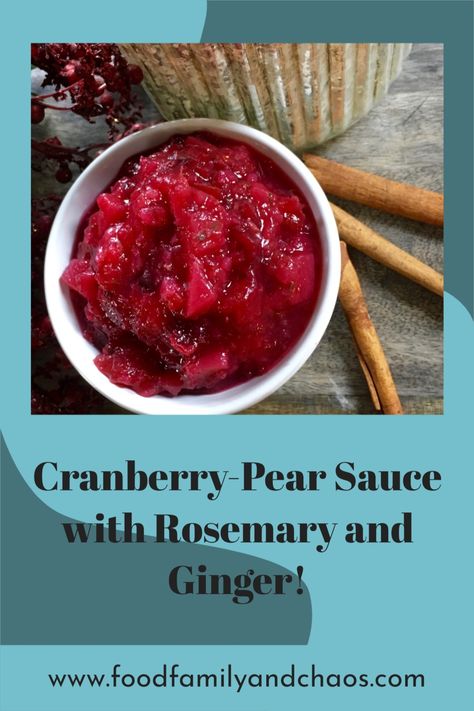 This gorgeous, delicious Cranberry-Pear Sauce with Rosemary and Ginger is sure to be a hit this holiday season! It is super quick and easy to make and does not include any refined sugar. Cranberry Pear Sauce Recipe, Pear Sauce Recipe, Cranberry Pear Sauce, Thanksgiving Healthy, Pear Sauce, Cranberry Pear, Cranberry Sauce Recipe, Homemade Food Gifts, Spiced Pear