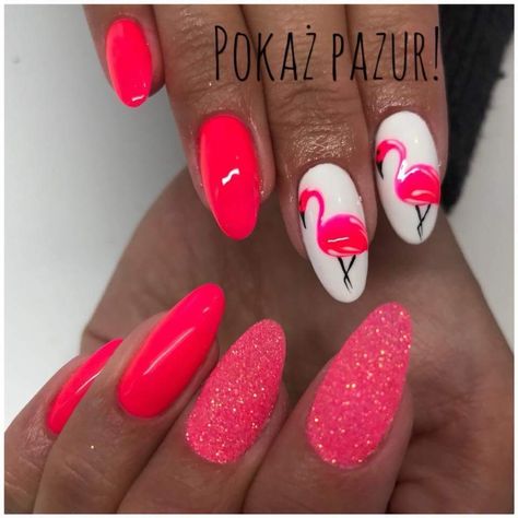 Pink Flamingo Nails, Nails Flamingo, Flamingo Nail Art, Flamingo Nails, Beachy Nails, Nail Stuff, Diamond Nails, Star Bracelet, Pretty Bracelets