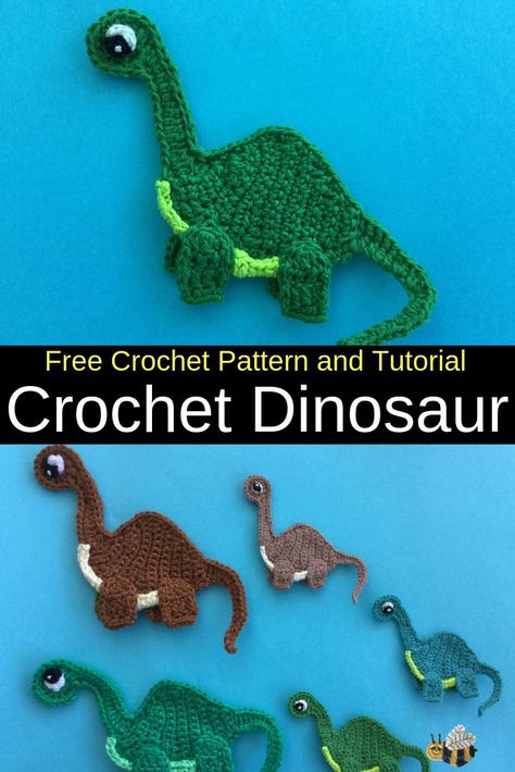 Dinosaur Applique, Appliques Au Crochet, Crochet Dinosaur Patterns, Crochet Applique Patterns Free, Crochet Embellishments, Applique Tutorial, Confection Au Crochet, Crochet Dinosaur, Trendy Crochet