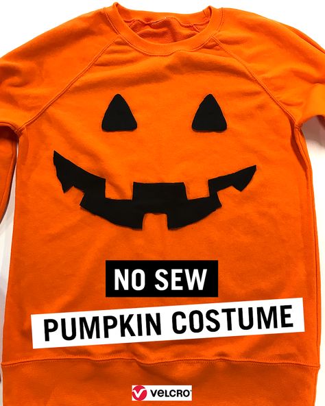 Looking for easy DIY Halloween costume ideas? Or maybe you're looking for a last-minute Halloween costume idea? Have a go at making this brilliant no-sew pumpkin costume - it only takes 15 minutes to make so you'll have a great outfit in no time! All you need is an orange sweater and some VELCRO® Brand Sticky Back for Fabrics Tape. #halloween #halloweencostume #VELCROBrand #VELCRO No Sew Pumpkin Costume, Pumpkin Costume Women's Diy, Pumpkin Diy Costume, Diy Pumpkin Costume Kids, Diy Pumpkin Costume Toddler, Easy Pumpkin Costume, Diy Pumpkin Costume Womens, Boys Pumpkin Costume, Pumpkin Costume Women's