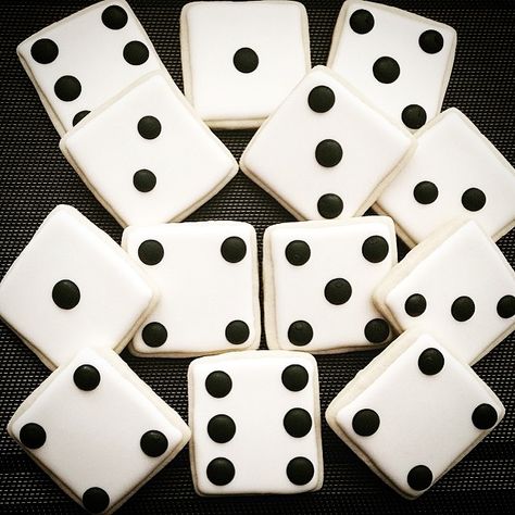 Dice Cookies Bunko Cookies Decorated, Dice Cookies, Poker Chip Cookies, Dice Cookies Decorated, Vegas Cookies, Bunco Cookies Decorated, Bunco Food, Gourmet Sweets, Doll Cookies