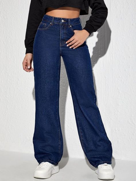 Dark Blue Jeans Outfit, Low Rise Jeans Outfit, Dark Denim Pants, Straight Jeans Outfit, High Waisted Jeans Outfit, High Waisted Straight Leg Jeans, Wide Leg Jeans Outfit, Dark Blue Pants, Viscose Blouse