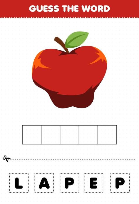 Education game for children guess the word letters practicing cute fruit apple Game Fruit, Letter Icon, Guess The Word, Game For Children, Apple Apple, Guessing Games, Lettering Practice, Cute Fruit, Word Games