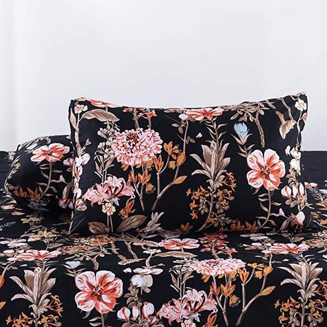 Amazon.com: GETIANN Black Floral Duvet Cover Set King Comforter Cover Set 3 Pieces Bedding (1 Comforter Cover 90"x104" 2 Pillow Shams) Ultra Soft Lightweight Hypoallergenic Microfiber: Home & Kitchen Floral Print Bedding, Red Duvet Cover, Twin Duvet Cover, Orange Home Decor, Lightweight Bedding, Dark Home Decor, Luxury Duvet Covers, Vintage Floral Design, Buy List