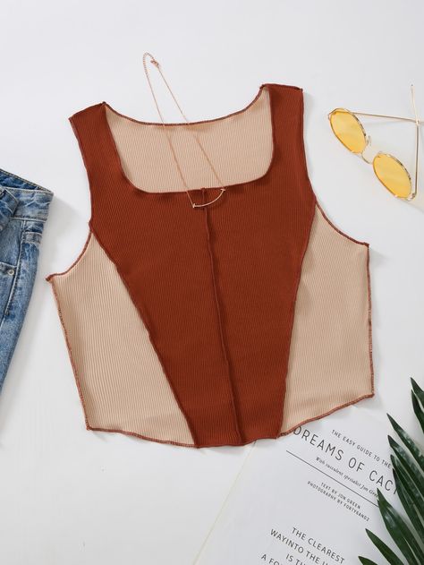 Multicolor Casual   Polyester Colorblock Tank  Medium Stretch Summer Women Tops, Blouses & Tee Top Shein, Women Tank Tops, Tank Top Cami, Shein Style, Women Tops, Summer Women, Tank Tops Women, Fashion News, Color Block