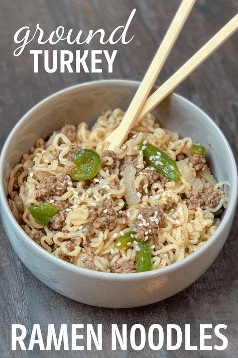 Ground Turkey And Zucchini Noodles, Ground Turkey Linguine Recipes, Ramen With Ground Turkey, Turkey Ramen Noodle Recipes, Ground Turkey Ramen Noodle Recipes, Ground Turkey Ramen, Turkey Ramen, Turkey And Noodles Recipe, Ramen Noodle Recipes Easy