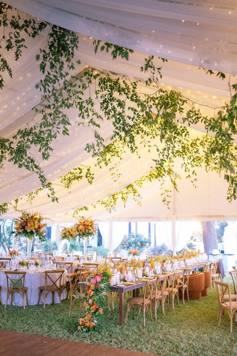 A Texas homestead wedding with cozy fall colors from floor to ceiling Floral Ceiling Wedding, Fall Tent Wedding, Texas Homestead, Floral Ceiling, Party Points, Homestead Wedding, Family Ranch, Berklee College Of Music, Bridal Jumpsuit