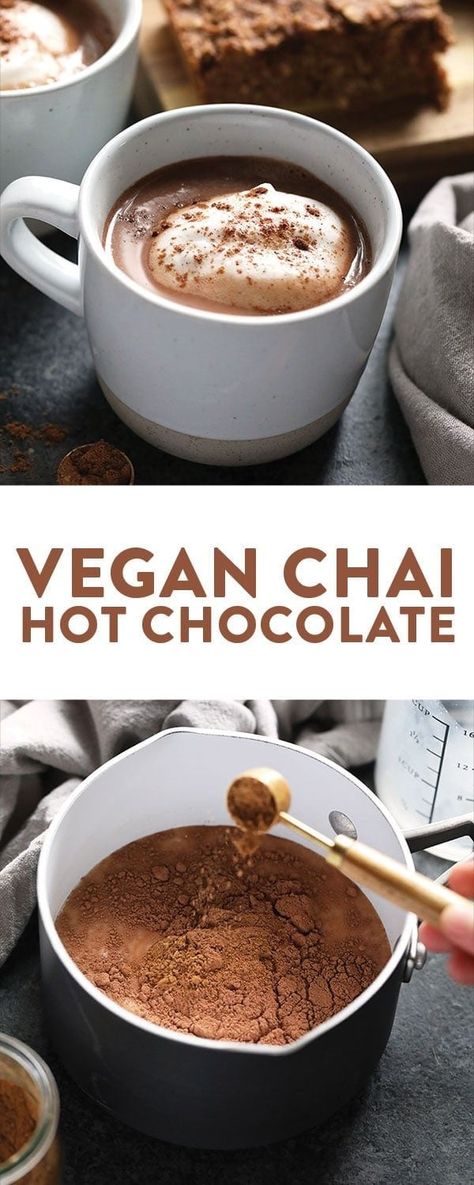 Vegan Chai Hot Chocolate Recipe - Fit Foodie Finds Chai Hot Chocolate, Homemade Chai, Healthy Hot Chocolate, Vegan Hot Chocolate, Hot Chocolate Drinks, Hot Chocolate Recipe, Ready To Drink, Vegan Drinks, Healthy Vegan Snacks