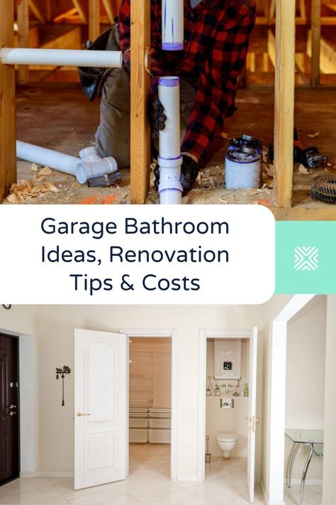 Adding a bathroom to a garage is not easy. Here's some garage bathroom ideas and pointers to help you get started. Adding A Bathroom To A House Diy, Shower In Garage Ideas, Space Saving Bathroom Layout, Adding Bathroom To House, Adding Plumbing To A Garage, Garage Bathroom Ideas Layout, Garage Conversion With Bathroom, Add A Bathroom To House, Small Garage Bathroom Ideas