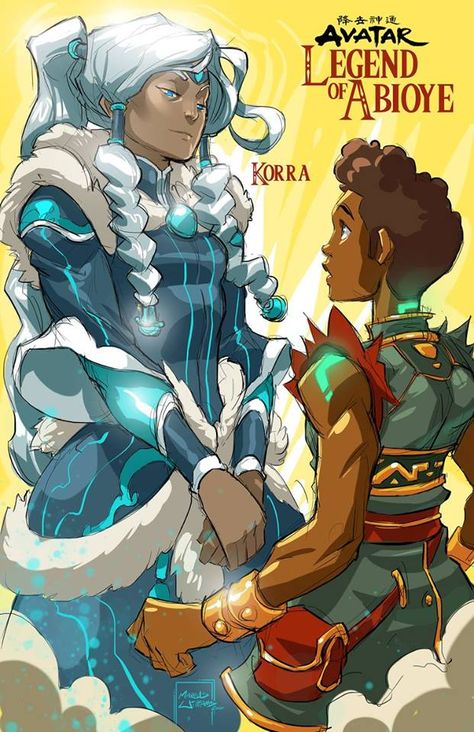 Fan Fiction Concept: Avatar: The Legend of Abioye (ah-bih-AW-yeh). Meeting Avatar Korra in the Spirit Realm- On Abioye's journey, he will find many resources to his bending frustrations, but none will bring more clarity than his first meeting with Avatar Korra. Won't spoil the full plot, but in her now wiser more patient mindset, she will offer a wealth of advice to aid this young burdened Avatar. More to come ya'll. Peace. Marcus Williams, Afro Futurism, Random Cartoon, Avatar Fanart, New Avatar, Comics Characters, Avatar Series, Black Comics, Avatar The Last Airbender Art