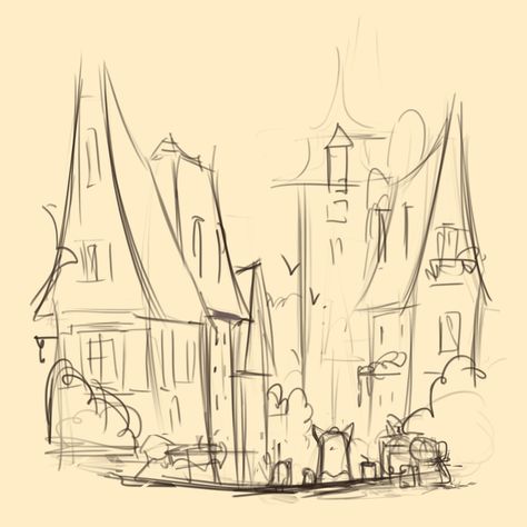 ArtStation - Small Town, Lynn Chen Cute Town Drawing, Small Town Illustration, Small Town Drawing, Small Town Art, Town Sketch, Objects Drawing, Lynn Chen, Real Reference, Cartoon Town