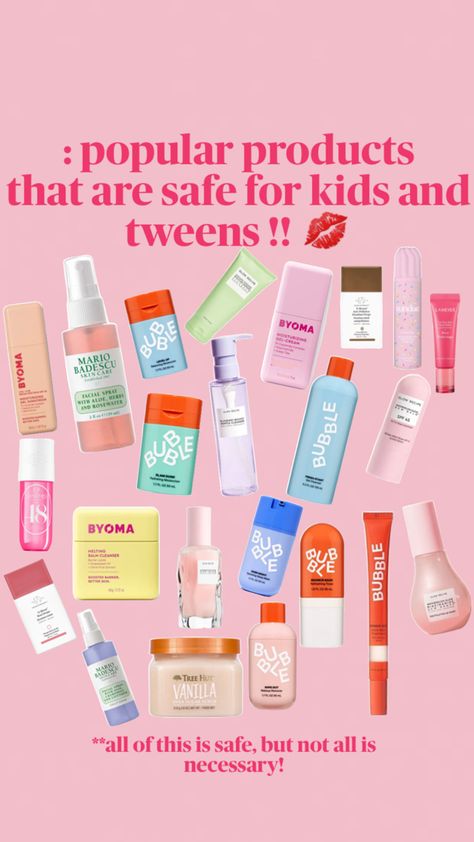 Correct me if I’m wrong, but I’m 99.9% sure these are all safe !! ☀️ :: #preppy #skincare #pink #kids #tweens #fyp #viral #popularproducts Kids Skin Care, Preppy Skincare, Preppy Kids, Makeup Order, Safe Skincare, Shower Skin Care, Perfect Skin Care Routine, Facial Spray, Pink Kids