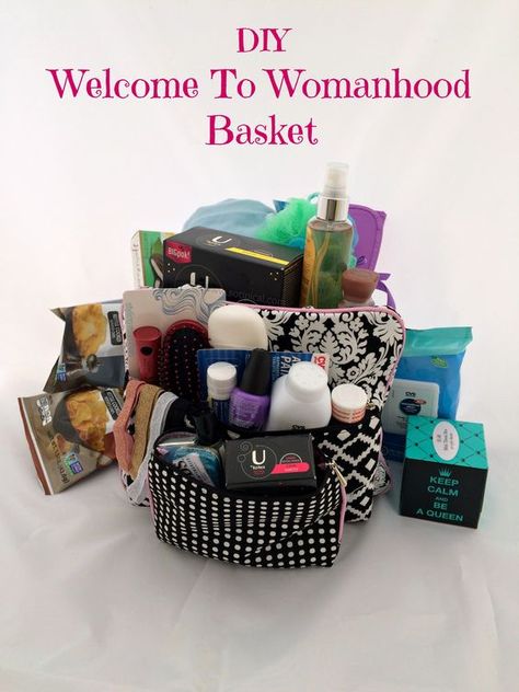 Make your daughter this DIY Welcome To Womanhood Basket packed with all the essentials she will need to be comfortable and confident during this new journey! @ubykotex #ConfidenceUDeserve ad #tween First Period Gift Basket My Daughter, Period Basket For Daughter, Welcome To Womanhood, Period Starter Kit, Period Bag, Period Party, Period Box, Middle School Essentials, Healthy Period