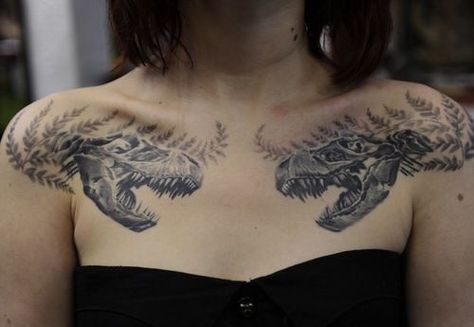 Fossil tattoo T Rex Tattoo, Dinosaur Tattoo, Dinosaur Tattoos, Chest Tattoos For Women, Sweet Tattoos, Chest Piece Tattoos, Skin Art, Chest Tattoo, Tattoo You