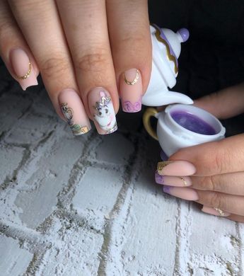 Cute Disney Nails, Beauty And The Beast Nails, Belle Nails, Mickey Mouse Nails, Disney Inspired Nails, Disney Acrylic Nails, Minnie Mouse Nails, Glitter Accent Nails, Nail Art Disney