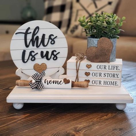 Crafty Little Market - Home Decor, Farmhouse Wood Books, Faux Books, Decor Hallway, Idee Cricut, Tiered Tray Diy, Decor Eclectic, Dekor Diy, Diy Casa, Interior Bedroom