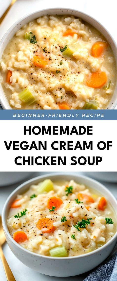 Image for Homemade Vegan Cream of Chicken Soup Vegan Cream Of Chicken, Cream Of Soup Mix Recipe, Cream Based Soups, Needle In A Haystack, Chicken Soup Recipe, Vegan Cream, Cozy Dinner, Vegan Soup Recipes, Meat Substitutes