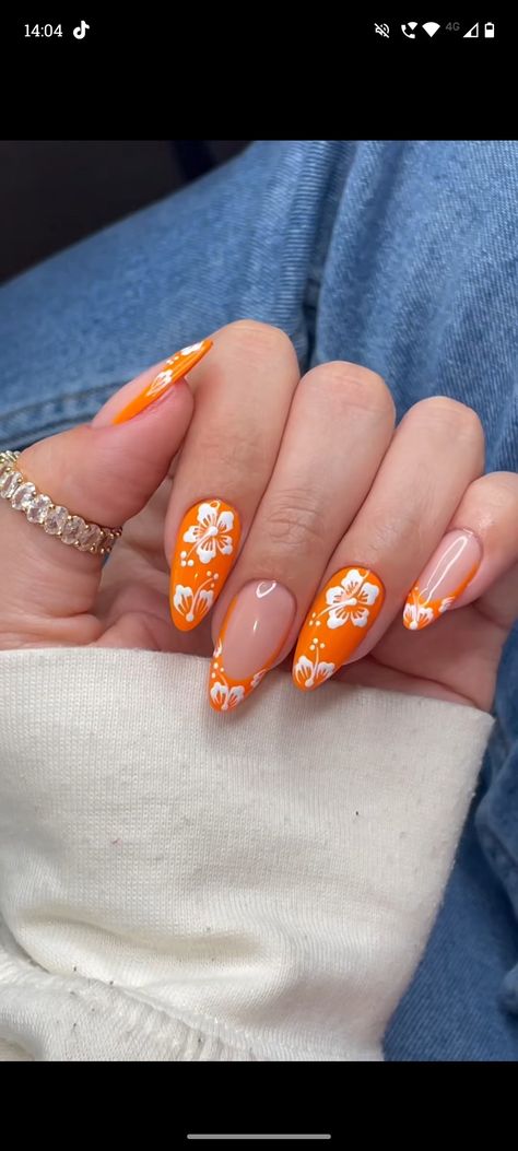 Reddish Orange Nails, Nail Inspo Orange, Orange Nails Design, Almond Nail, Reddish Orange, Orange Nails, 3d Flowers, Nails Design, Nail Inspo