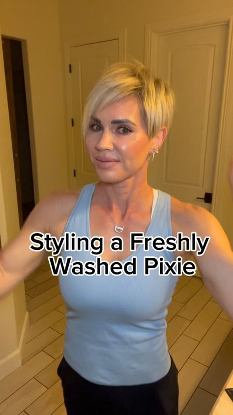 Donnie Flaherty, NASM CPT, CNT | How I style My Pixie: from start to finish✨ Comment HAIR for a link to the products I used #pixiestyle #easyhairstyles #shorthaircut... | Instagram How To Style Short Hair Pixie, Donnie Flaherty, Dry Texture Spray, Nasm Cpt, Texture Spray, Paddle Brush, Pixie Styles, Short Hair Styles Pixie, Blow Dry