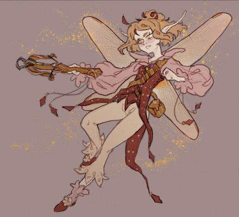 DnD Character Pink Fairy Character Design, Dnd Fairy Oc, Fairies Character Design, Fairy Artificer Dnd, D&d Fairy Character, Fairy Design Character, Fairy Bard Dnd, Fairy 5e, Fairy Dnd Character Art