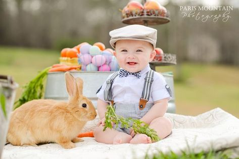 Easter Bunny Styled Shoot Mini session  | Paris Mountain Photography Spring Picture Ideas, Baby Easter Pictures, Baby Holiday Photos, Easter Baby Photos, Easter Portraits, Easter Mini Session, Baby Boy Easter, Easter Photography, Easter Photoshoot