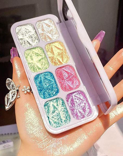 Holographic Eyeshadow, Iridescent Eyeshadow, Makeup Starter Kit, Eye Makeup Palette, Purple Rainbow, Contour Palette, Glowing Makeup, Makeup Bronzer, Highlighter Palette