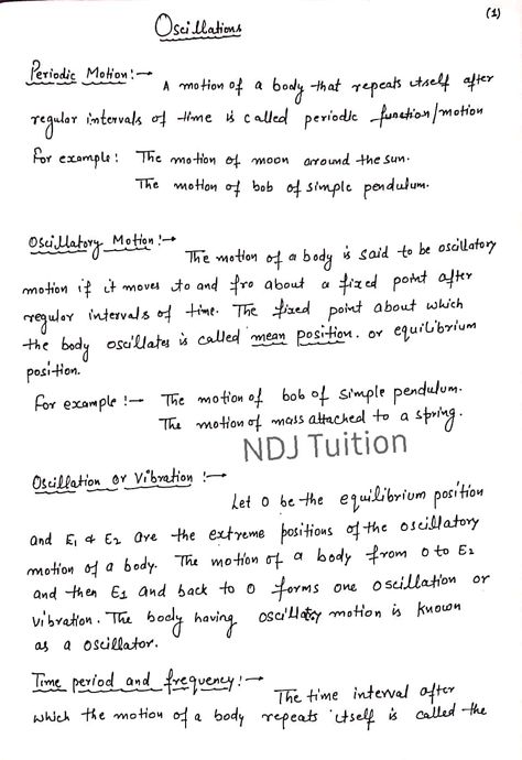 Oscillation Handwritten Notes for 11th Class Physics Oscillation Physics Notes, Physics Notes Handwritten, 11th Physics Notes, Class 11 Physics Notes, Class 11 Physics, Teaching Math Strategies, Physics Notes, Previous Year Question Paper, Class 11