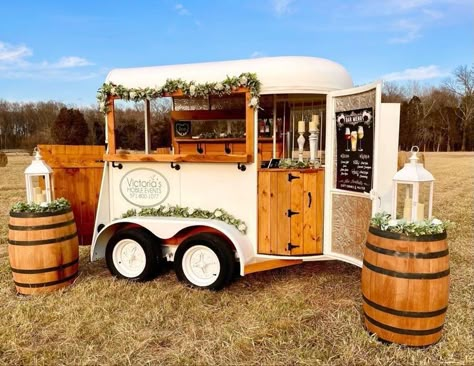 Mobile Bar Trailer Liquor, Unique Wedding Props, Cocktail Trailer Mobile Bar, Airstream Mobile Bar, Mobile Bar Service, Mobile Bar Menu Ideas, Inside Mobile Bar Trailer, Mobile Bar Diy, Mobile Bar Decor