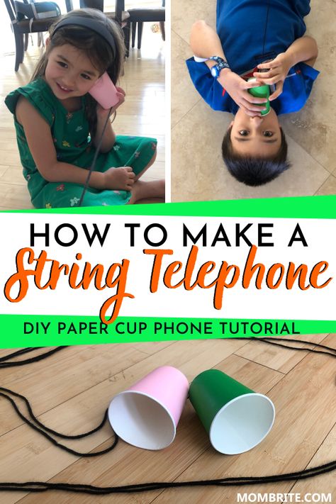 Remember making a paper cup phone during elementary school? This fun STEM activity is a great way to explain how traditional phones actually work using just paper cups you already have at home! Check out this fun kids activity you'll also enjoy doing while reliving childhood memories...  #STEMPreschoolActivity #DIYStringTelephone #PaperCupPhoneKidsActivity Phone Craft Preschool, Paper Cup Phone, Preschool Steam, Spring Stem, Phone Craft, Fun Stem Activities, Kids Activities At Home, Senses Activities, At Home Science Experiments