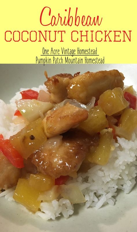 Caribbean Coconut Chicken and Rice Rice Dinner Dishes, Spicy Orange Chicken, Coconut Chicken Recipe, Pineapple Curry, Mango Chicken, Poultry Dishes, Chicken Liver, Fried Chicken Breast, Jerk Seasoning