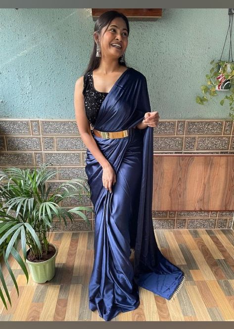 Navy Blue Saree Party Wear, Navy Blue Saree Contrast Blouse, Blue Sequin Saree, Dark Blue Saree, Silky Saree, Velvet Choli, Royal Blue Saree, Sky Blue Saree, Modeling Shoot