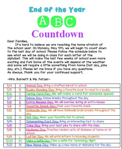 ABC Countdown till the End of the Year. Mrs. Barnett First Grade Alphabet Bootcamp, Abc Countdown To Summer, Abc Countdown, School Countdown, Countdown To Summer, Countdown Activities, Abc Centers, Summer Kindergarten, Abc School