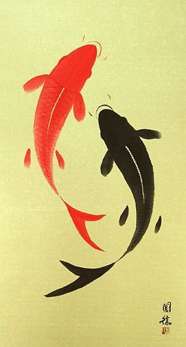 Yin Yang Koi Fish, Yin Yang Koi, Art Vampire, Koi Painting, Koi Fish Drawing, Dibujo Simple, Dengeki Daisy, Chinese Artwork, Wall Scroll