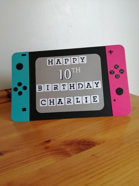 Fortnite Birthday Card Diy, Nintendo Switch Birthday Card Diy, Nintendo Switch Card, Boys 8th Birthday, Cricut Birthday Cards, Creative Birthday Cards, Cricut Birthday, Homemade Birthday Cards, Birthday Cards For Boys