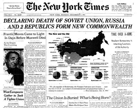 1991 - Collapse of the Soviet Union Fall Of The Soviet Union, World History Facts, Soviet Visuals, History Humour, Soviet Space Program, Union Of Soviet Socialist Republics, Collapse Of Soviet Union, Newspaper Headlines, Soviet Film Posters