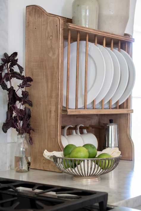 Plate Rack In Pantry, Plate Holder Cabinet, Plate Rack Above Sink, Vertical Plate Storage, English Cottage Plate Rack, Plate Rack Shelf, Vertical Plate Rack Ideas, Kitchen Plate Rack, Antique Plate Rack