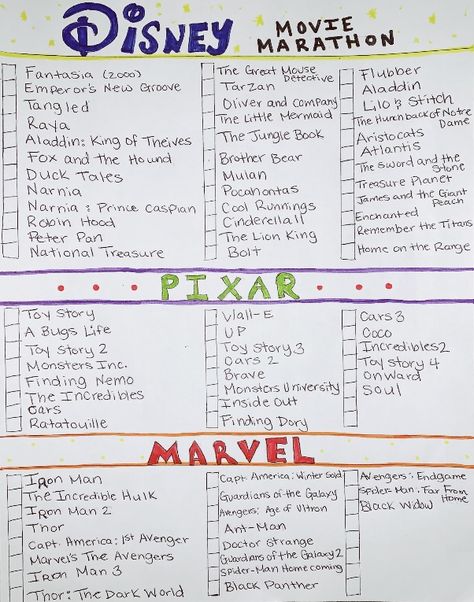 Disney Pixar Marvel Movie List, Disney Film Checklist, Disney Checklist Movie, Old Disney Movies List, Movies To Watch Disney Plus, Things To Watch On Disney Plus, Underrated Disney Movies, Disney Movie List In Order, Disney Movies List In Order