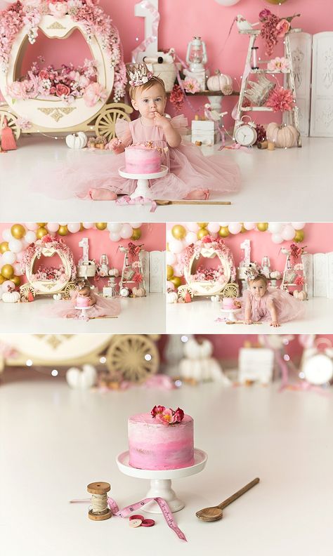 Cinderella First Birthday Photo Shoot, Princess Theme Smash Cake, Once Upon A Time Cake Smash, Princess Theme Photoshoot, Princess Smash Cake, Princess Cake Smash, Cake Smash Theme, Baby Birthday Photoshoot, Cake Girl