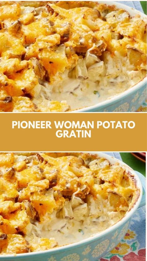 This easy Pioneer Woman Potato Gratin is the perfect creamy side dish for any meal. With layers of tender potatoes, rich cheese, and a flavorful garlic cream sauce, it’s a quick and simple recipe that’s sure to impress. You can easily customize with your favorite cheese or herbs for added flair! Pioneer Woman Augratin Potatoes, Potatoes Au Gratin Easy Pioneer Woman, Potatoes Au Gratin Pioneer Woman, Pioneer Woman Scalloped Potatoes, Potato Gratin Recipes, Mashed Potato Gratin, Pioneer Woman Potatoes, Au Gratin Potatoes Easy, Pioneer Kitchen