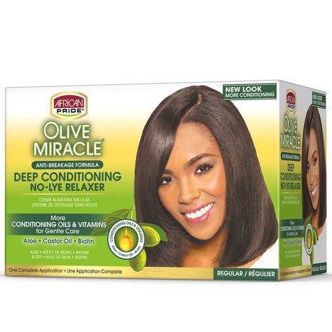 Arrives by Fri, Jan 14 Buy African Pride Olive Miracle Regular Deep Conditioning Anti-Breakage No-Lye Relaxer at Walmart.com Olive Miracle, Silky Smooth Hair, Hair Kit, Black Castor Oil, Herbal Infusion, Herbal Oil, Oil Treatments, Deep Conditioning, Growth Oil