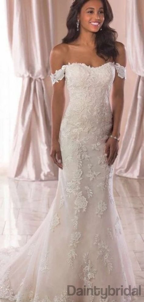 Romantic Lace Wedding Dress, Romantic Wedding Dress Lace, Stella York Wedding Dress, Off Shoulder Wedding Dress, Pretty Wedding Dresses, Fit And Flare Wedding Dress, Stella York, Lace Wedding Dresses, Romantic Lace