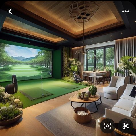 Golf Simulator Room Design, Virtual Golf, Simulator Room, Home Golf Simulator, Indoor Golf Simulator, Golf Bar, Golf Simulator Room, Golf Clubhouse, Golf Room