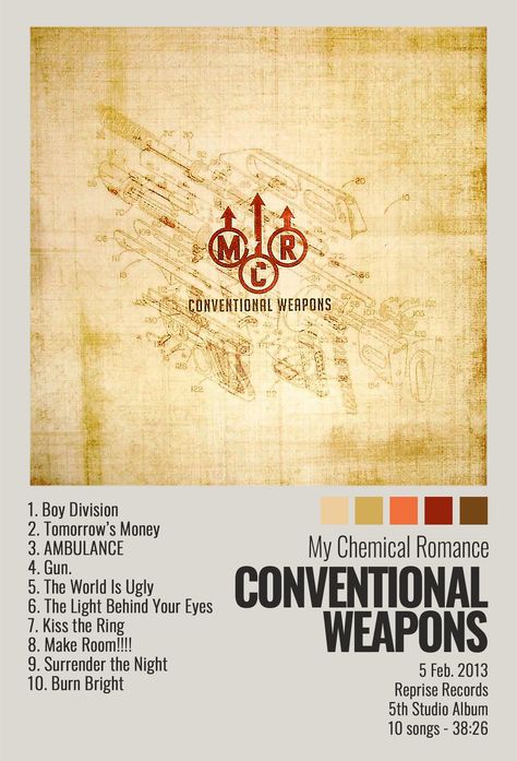 poster for my chemical romance eps "conventional weapons" condensed to one album free to use, modify, download, print without credit - enjoy! Album Posters, My Chemical, My Chemical Romance, Studio Album, Romance, Songs, Music