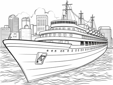 illustration of Cruise ship getaway: coloring edition Coloring Page For Adults, Color Sheets, Detailed Coloring Pages, Ship Drawing, Adventure Of The Seas, Sea Lover, Alaska Cruise, Boat Design, Set Sail