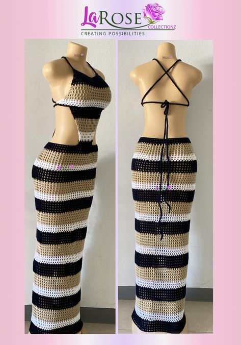 Crochet Mesh Dress - black, cream and white crochet mesh dress beautifully handcrafted in Jamaica Crochet Mesh Dress, Crochet Bag Purse, Newborn Halloween, Purse Collection, Crochet Beach Dress, Crochet Crop Top Pattern, Quick Crochet Patterns, Mode Crochet, Crochet Tops Free Patterns