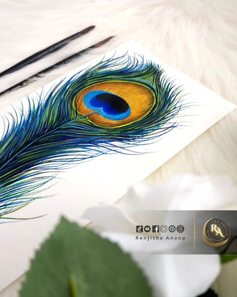 Peacock 🦚 Feather _ Gouache Painting . . . #gouachepainting #illustration #gouache #art #artstudio #astheticvideos #instafeed #instagood #Painting #featherpainting #renjithaanoop Peacock Feather Painting, Gouache Art, Feather Painting, Chalk Pastels, Peacock Feather, Black Paper, Gouache Painting, Birds Painting, Painting Tutorial