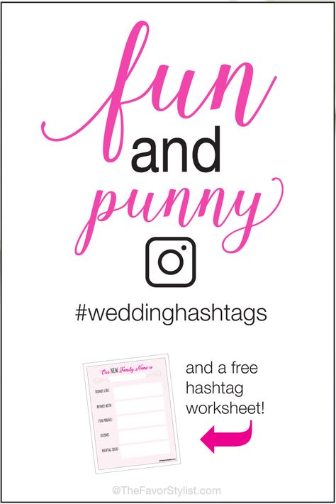 Are you you looking for ideas and inspiration for funny pun wedding hashtags? Download our free worksheet and follow the steps to create your own! #weddinghashtags, #bridalhashtag, #hashtaghelp Bachelorette Hashtag Ideas, Wedding Hashtag Ideas Generator, Hashtags For Weddings, Cute Wedding Hashtags, Funny Wedding Hashtags, Bachelorette Hashtags, Bachelorette Party Hashtags, Funny Hashtags, Wedding Hashtag Ideas